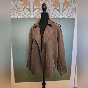 Dark Green Microsuede Biker Jacket 1X